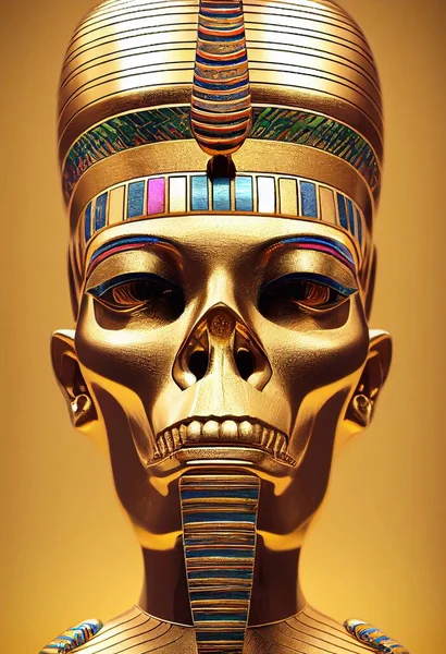 Χρυσό Αιγυπτιακό Κρανίο Του Θεού Φαραώ Διακοσμητικό Βάθρο Επίδειξης Υψηλής — Φωτογραφία Αρχείου