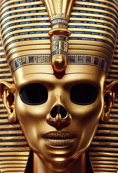 Gold Ägyptischer Gott Pharaon Schädel Auf Dekorativem Displaysockel Hochwertige Illustration — Stockfoto