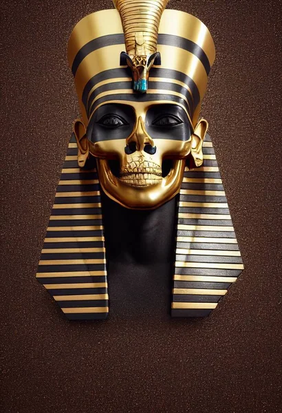 Gold Ägyptischer Gott Pharaon Schädel Auf Dekorativem Displaysockel Hochwertige Illustration — Stockfoto