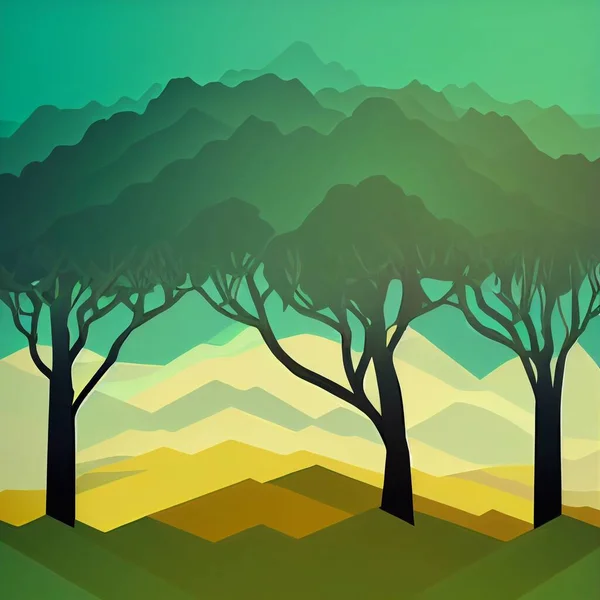 Εικονογράφηση Επίπεδου Πράσινου Δέντρου Έννοια Οικολογίας Εικόνα Υψηλής Ποιότητας — Φωτογραφία Αρχείου
