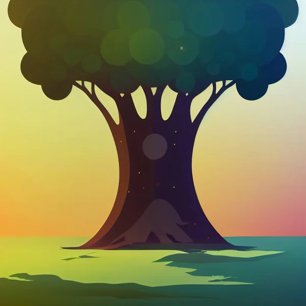 Desenhos Animados Lisos Estilo Árvore Ilustração Ilustração Alta Qualidade — Fotografia de Stock