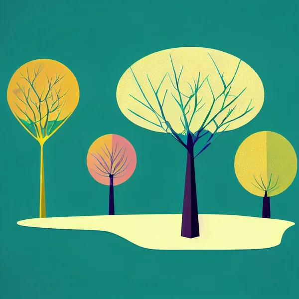 Flat Cartoon Style Trees Illustration High Quality Illustration — Stock Photo, Image