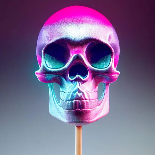 Piruleta Cráneo Estilo Pop Art Iluminación Brillo Pastel Ilustración Alta — Foto de Stock