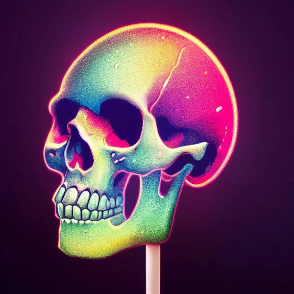 Skull Lollipop Dalam Gaya Seni Pop Pencahayaan Shimmer Pastel Ilustrasi — Stok Foto