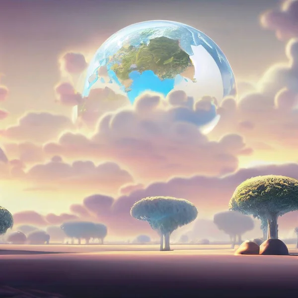 Dibujos Animados Planeta Tierra Las Nubes Blancas Ilustración Alta Calidad — Foto de Stock