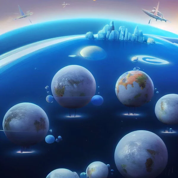 Cartoon style fantasy planets in space . High quality illustration