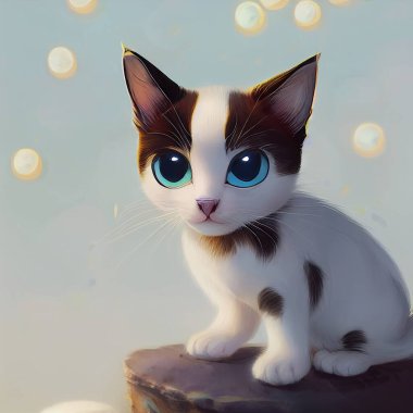 Çizgi film tarzı kedi yavrusu, pofuduk şirin bebek. Yüksek kaliteli illüstrasyon