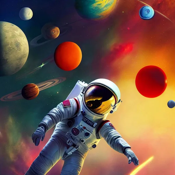 Astronauta Estilo Desenhos Animados Espaço Fundo Colorido Ilustração Alta Qualidade Fotos De Bancos De Imagens Sem Royalties