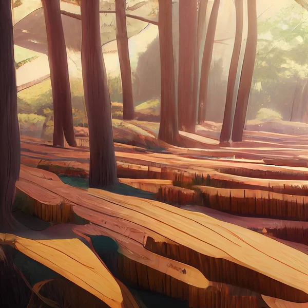 Chemin Dans Forêt Style Dessin Animé Illustration Haute Qualité — Photo