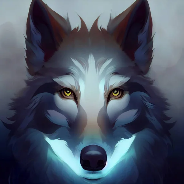 Visage Anthropomorphe Loup Style Dessin Animé Illustration Haute Qualité — Photo