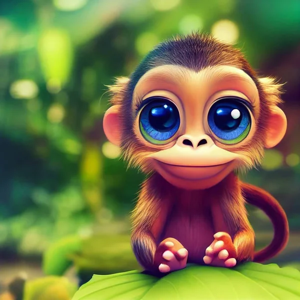 Cute Tiny Realistic Baby Monkey Cartoon Style High Quality Illustration — Stock Photo, Image