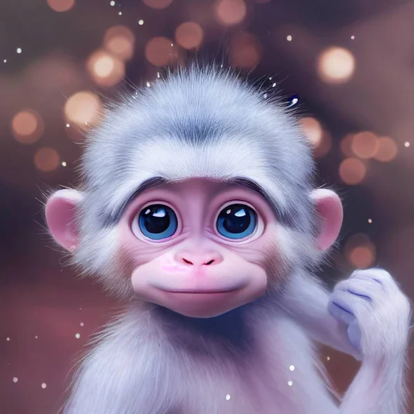 Cute Tiny Realistic Baby Monkey Cartoon Style High Quality Illustration — Stock Photo, Image