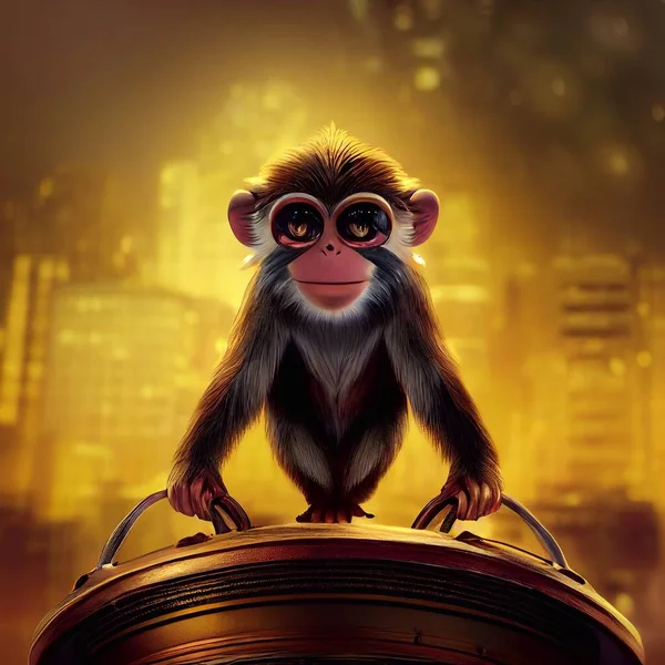 かわいい小さな現実的な赤ちゃん猿 漫画のスタイル 高品質のイラスト — ストック写真