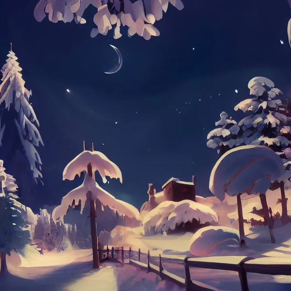 Enge Aussicht Auf Ein Holzhaus Schneebedeckten Wald Hochwertige Illustration — Stockfoto