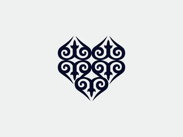 Aşk Kalp Sembolü Etnik Logo Geleneksel Düzenlenebilir Element — Stok Vektör