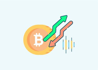 Yukarı ve aşağı, yukarı ve aşağı kripto kürtaj illüstrasyon vektörü bitcoin, sabit para