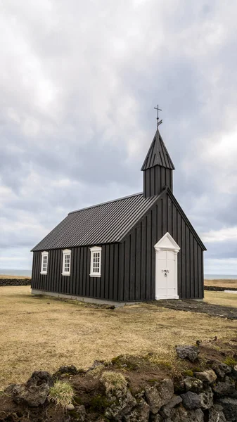 Chiesa Nera Sulla Penisola Snafellsnes Budakirkja Chiesa Budir Islanda — Foto Stock