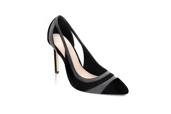 Black woman's high heels pair of shoes isolated on white background.