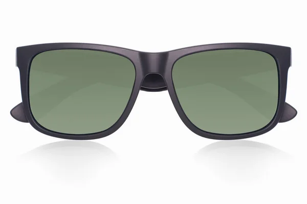 Plastic Frame Black Matt Sunglasses Green Polarised Lenses White Background — Stock Photo, Image