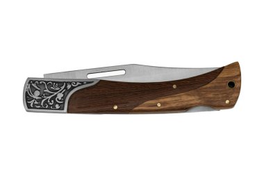 Kamboçya 'dan izole edilmiş ahşap saplı el yapımı katlanmış çakı.