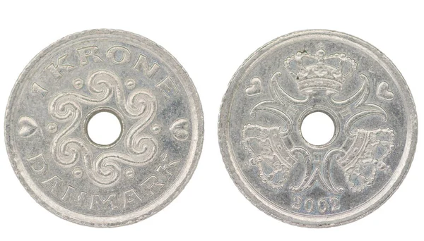 Датская Корона Dkk Монета Обеих Сторон Изолированном Белом Фоне — стоковое фото