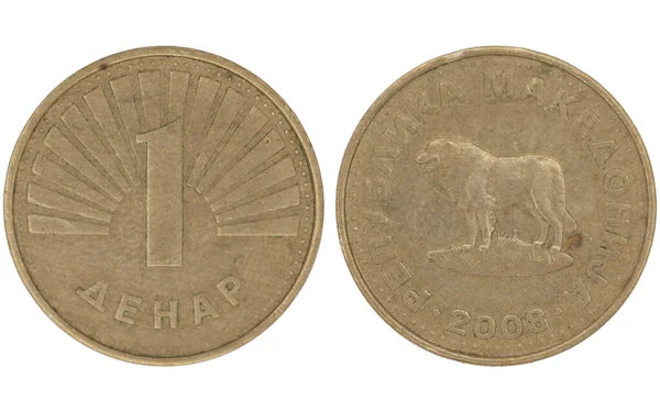 1マケドニア デナール Mkd コインで両側が白地に分離 — ストック写真