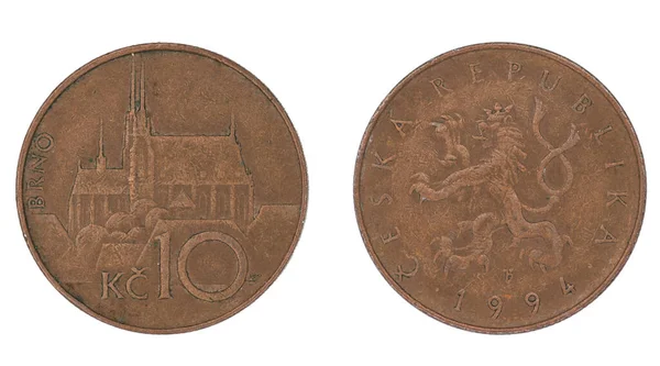 Чешская Крона Czk Монета Обеих Сторон Изолированном Белом Фоне — стоковое фото