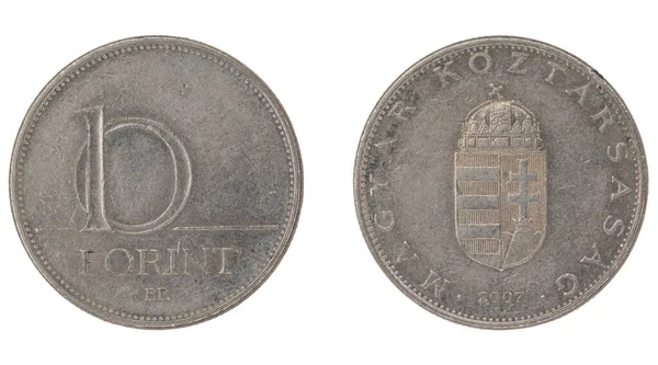 隔離された白い背景の両側に10ハンガリー フォント Huf コイン — ストック写真