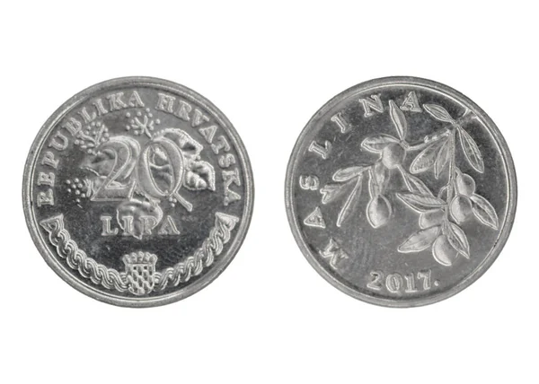 Монет Хорватской Липы Обеих Сторон Изолированном Белом Фоне — стоковое фото