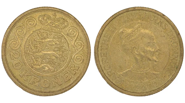 独立した白色の背景に両面を持つ20デンマーク クラウン Dkk コイン — ストック写真
