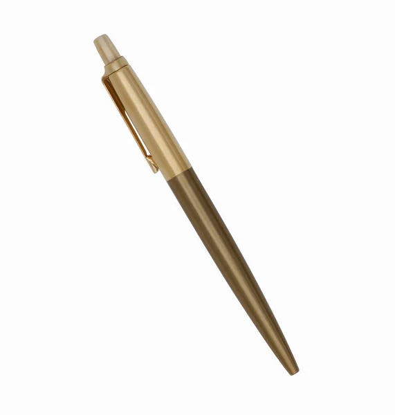 Diagonal Gold Ballpoint Parker Pen White Background — Stock Photo, Image