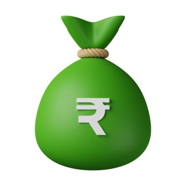 Green Money Bag Rupee 3D Illustration