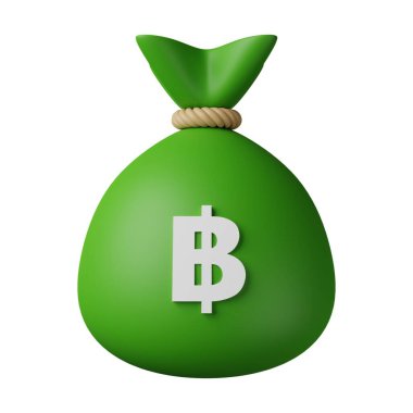 Green Money Bag Baht 3D Illustration