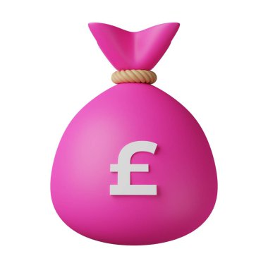 Pink Money Bag Pound 3D Illustration