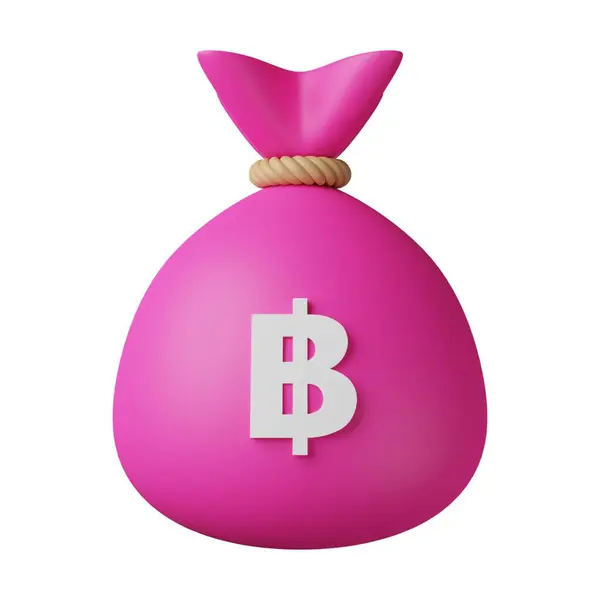 Pink Money Bag Baht 3D Illustration