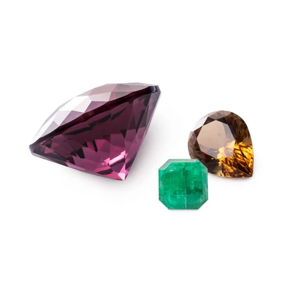 Rhodolite Garnet Tourmaline Emerald Perfect Dazzling Faceted Gems Luxury Jewels — 스톡 사진