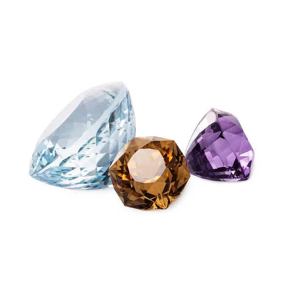Perfect Dazzling Faceted Gems Beryl Aquamarine Quartz Citrine Quartz Amethyst — 스톡 사진