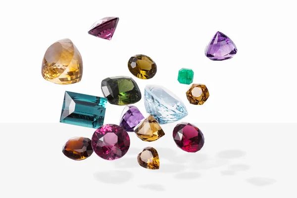 Flying Perfect Faceted Gems Shadows Shining Luxury Jewels — Stock Fotó