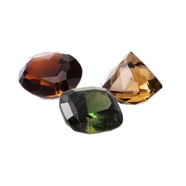 Quartz Citrine Two Tourmalines Perfect Dazzling Faceted Gems Luxury Jewels — Stock Fotó