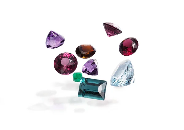 Flying Handful Perfect Shining Gems Shadows Dazzling Luxury Jewerly Composition — 스톡 사진