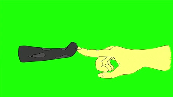 猫的手和人的手触摸的绿色屏幕视频动画 — 图库视频影像