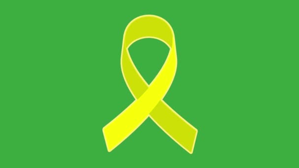 Kuning Kesadaran Pita Pada Latar Belakang Hijau Simbol Dukungan Pasukan — Stok Video