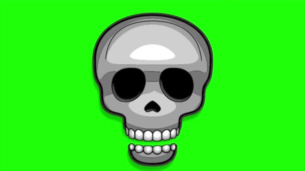 Animation vidéo à écran vert d'un autocollant crâne avec un style comique, supprimez le fond vert à l'aide du logiciel de montage vidéo que vous utilisez