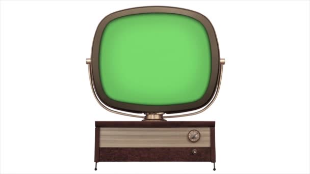 緑の画面3Dテレビ1958レトロなテレビのスタイルのスライドでビルド右 スタイルのスライドを構築右 オフにします — ストック動画