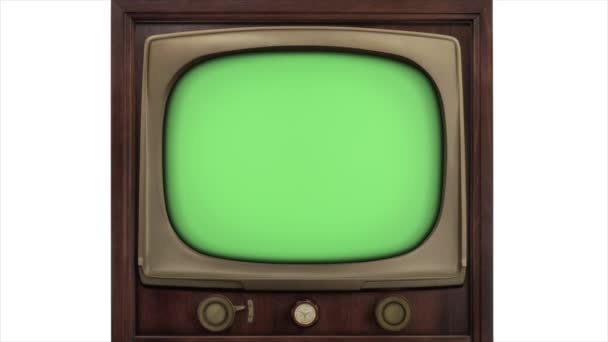 绿色屏幕3D电视1965年复古电视风格的建设褪色了建型风格褪色了 — 图库视频影像