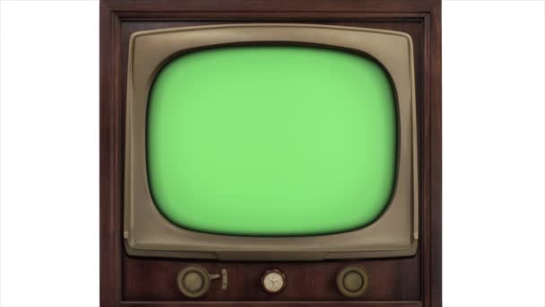 Зелений Екран 1965 Ретро Телевізор Вбудований Стилі Слайд Ліворуч Ввімкнено — стокове відео