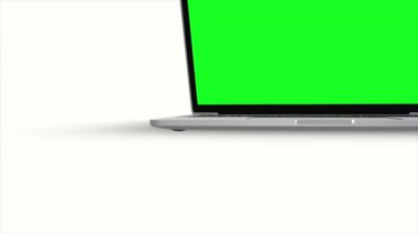 Yeşil dizüstü bilgisayar LCD ekranı ve beyaz arkaplan ekran ile hareket eden 3d dizüstü bilgisayar modeli, bunu depo görüntüleriniz için kullanabilir, kullandığınız yazılımı kullanarak yeşil dizüstü bilgisayar lcd ekranını silebilirsiniz 