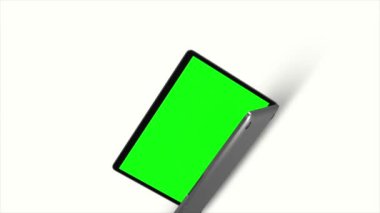 Yeşil dizüstü bilgisayar LCD ekranı ve beyaz arkaplan ekran ile hareket eden 3d dizüstü bilgisayar modeli, bunu depo görüntüleriniz için kullanabilir, kullandığınız yazılımı kullanarak yeşil dizüstü bilgisayar lcd ekranını silebilirsiniz 