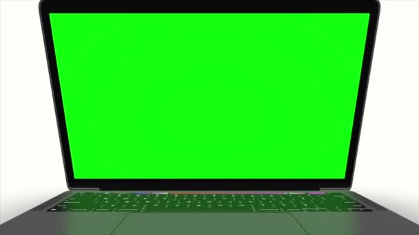 Laptop Model Moving Green Laptop Lcd Screen White Background Screen — Stock Video