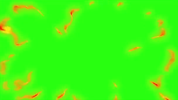 Анимационный Огонь Размытием Движения Зеленом Фоне Экрана — стоковое видео